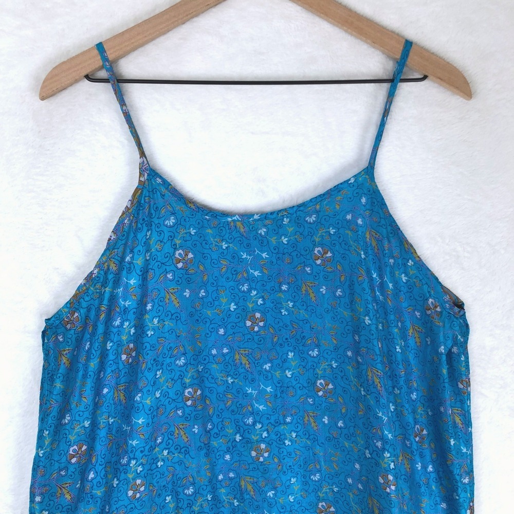 MATTA 100% Silk Maxi Slip Dress Sz S Blue Floral Side Slit Luxe Lightweight - Picture 2 of 12